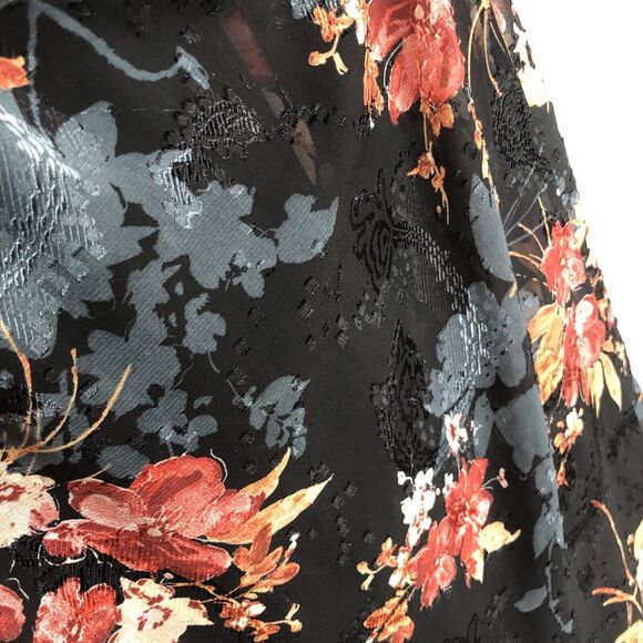 BISHOP + YOUNG Maxi Dress Sz M Floral Chiffon Smocked Waist Cuffs Lined Tie Neck - Picture 10 of 16